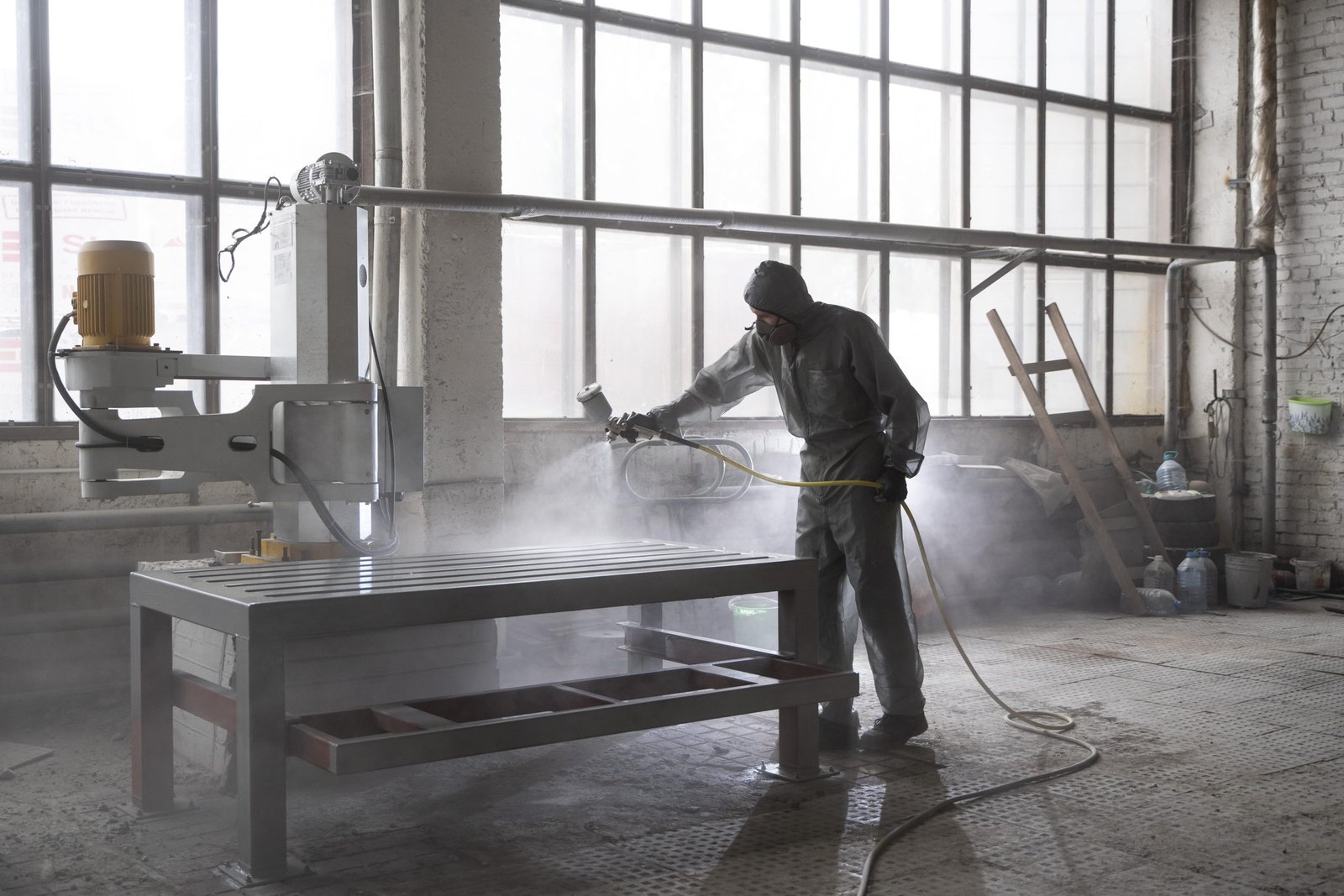 man spraying powder paint from gun full shot min scaled